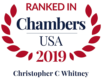 Chambers USA 2019 logo recognizing Pierce Atwood commercial litigation attorney Christopher Whitney