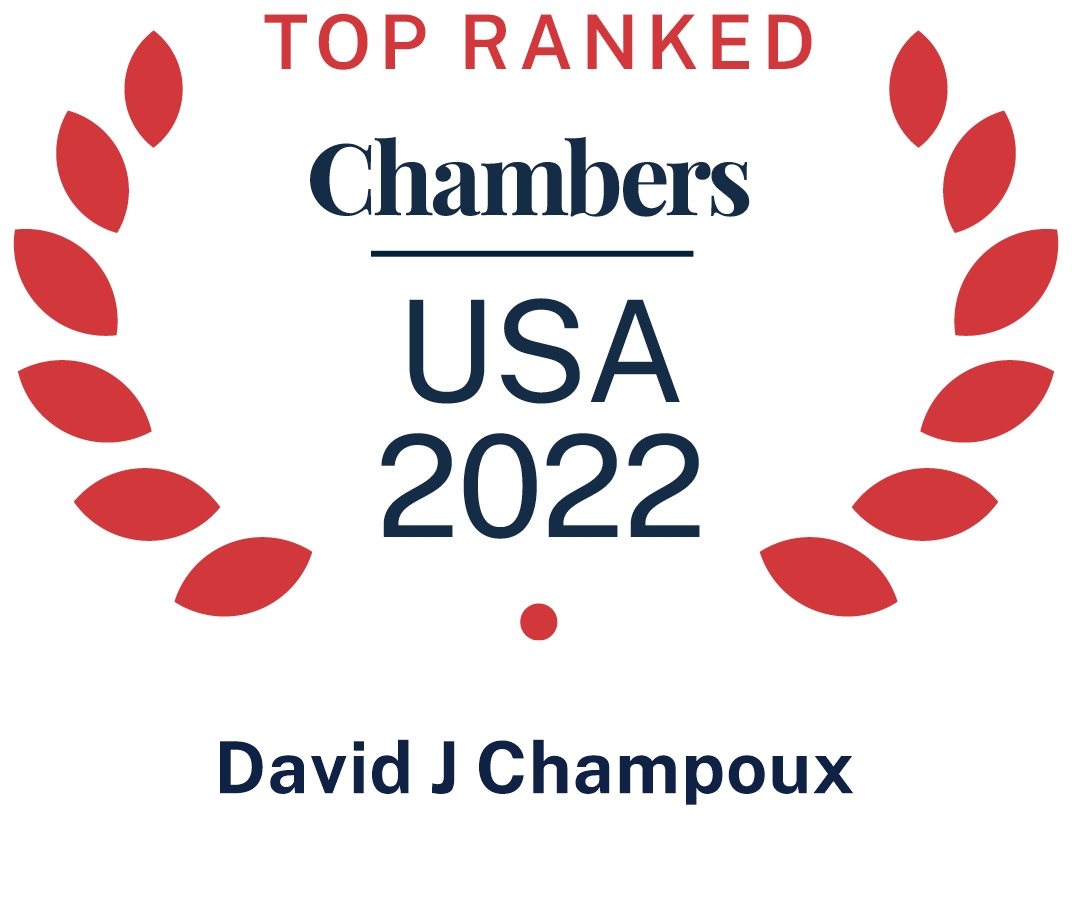 Chambers USA 2022 logo recognizing Pierce Atwood corporate merger and acquisition attorney David Champoux