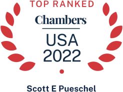 Chambers USA 2022 logo recognizing Pierce Atwood corporate and commercial law attorney Scott Pueschel