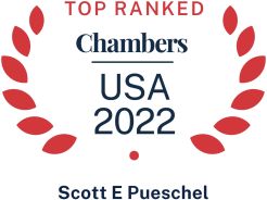 Chambers USA 2022 logo recognizing Pierce Atwood corporate and commercial law attorney Scott Pueschel