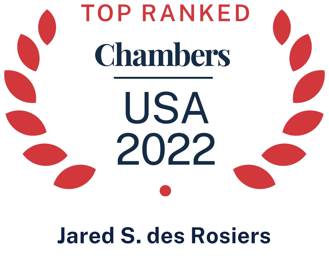 Chambers USA 2022 logo recognizing Pierce Atwood energy and natural resources attorney Jared des Rosiers