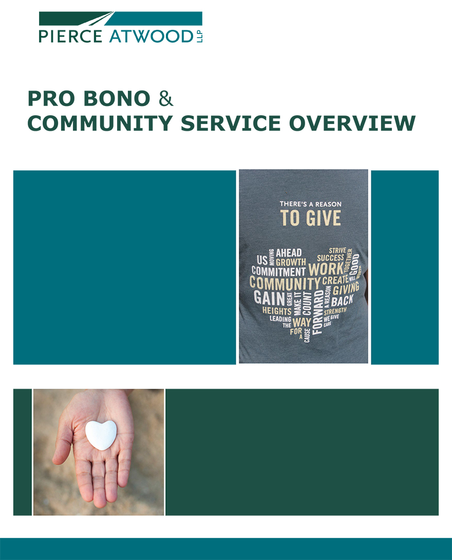 Cover of the 2021 pro bono and community service annual report with a small white heart in the palm of a hand