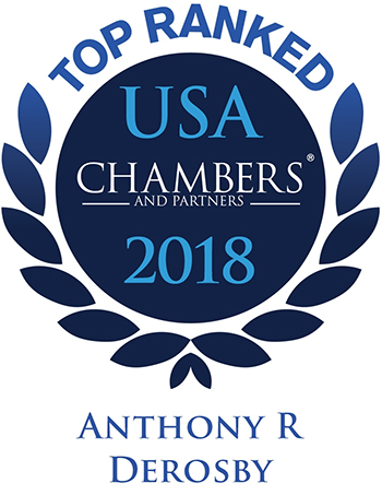 Chambers USA 2018 logo recognizing Pierce Atwood labor and employment attorney Anthony Derosby