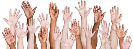 Raised diverse children's hands for BBA diversity program