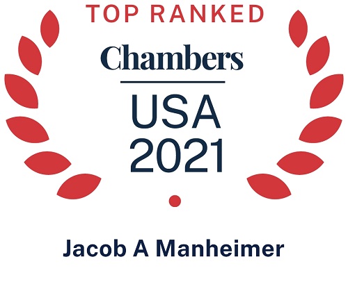 Chambers USA 2021 logo recognizing Pierce Atwood bankruptcy and restructuring law attorney Jacob Manheimer