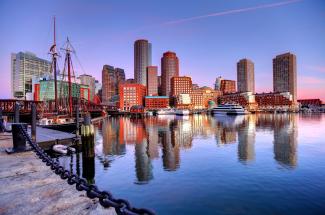 Boston waterfront at dusk