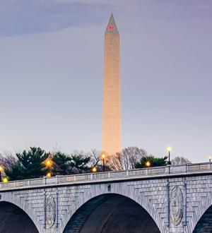 Pierce Atwood Washington, DC office page banner featuring the Arlington memorial bridge, the Washington monument, and the Lincoln monument